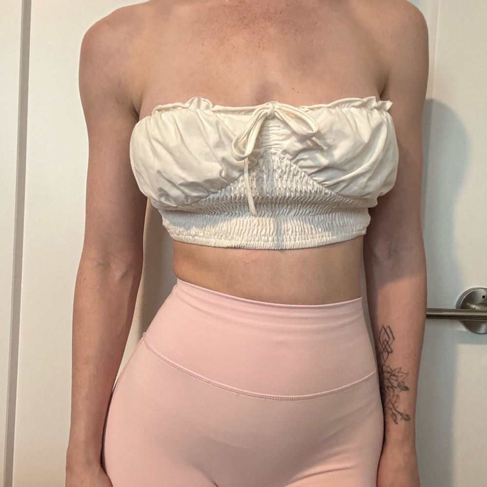 Cream Strapless Ruched Top
